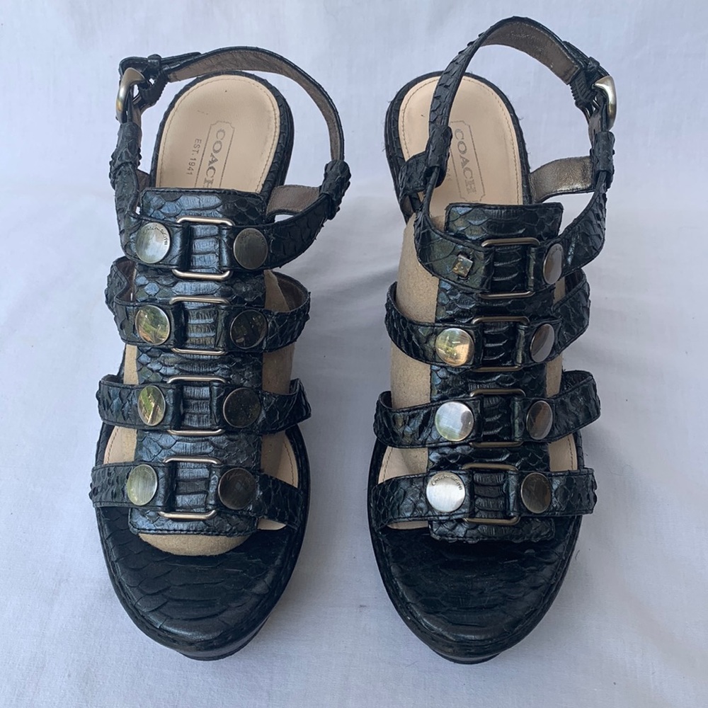 Coach Mallorie Black Wedge Platform Gladiator sandals Sz9